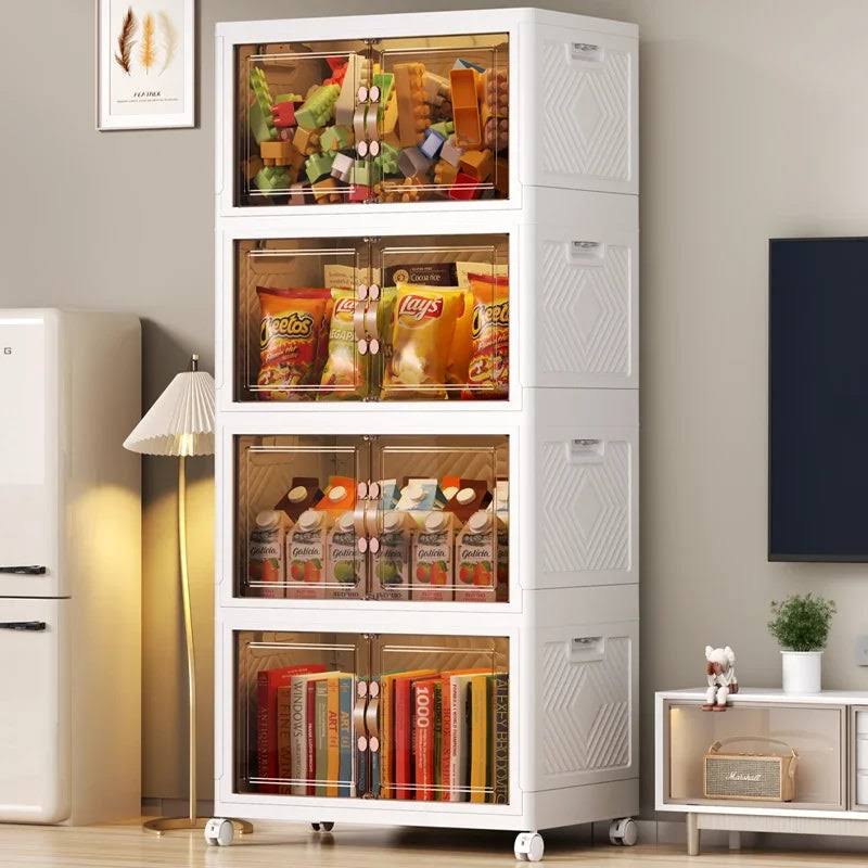 Kit 12 Caixas Organizadoras Dobráveis com Rodinhas e Porta Dupla (Modular Empilhável)