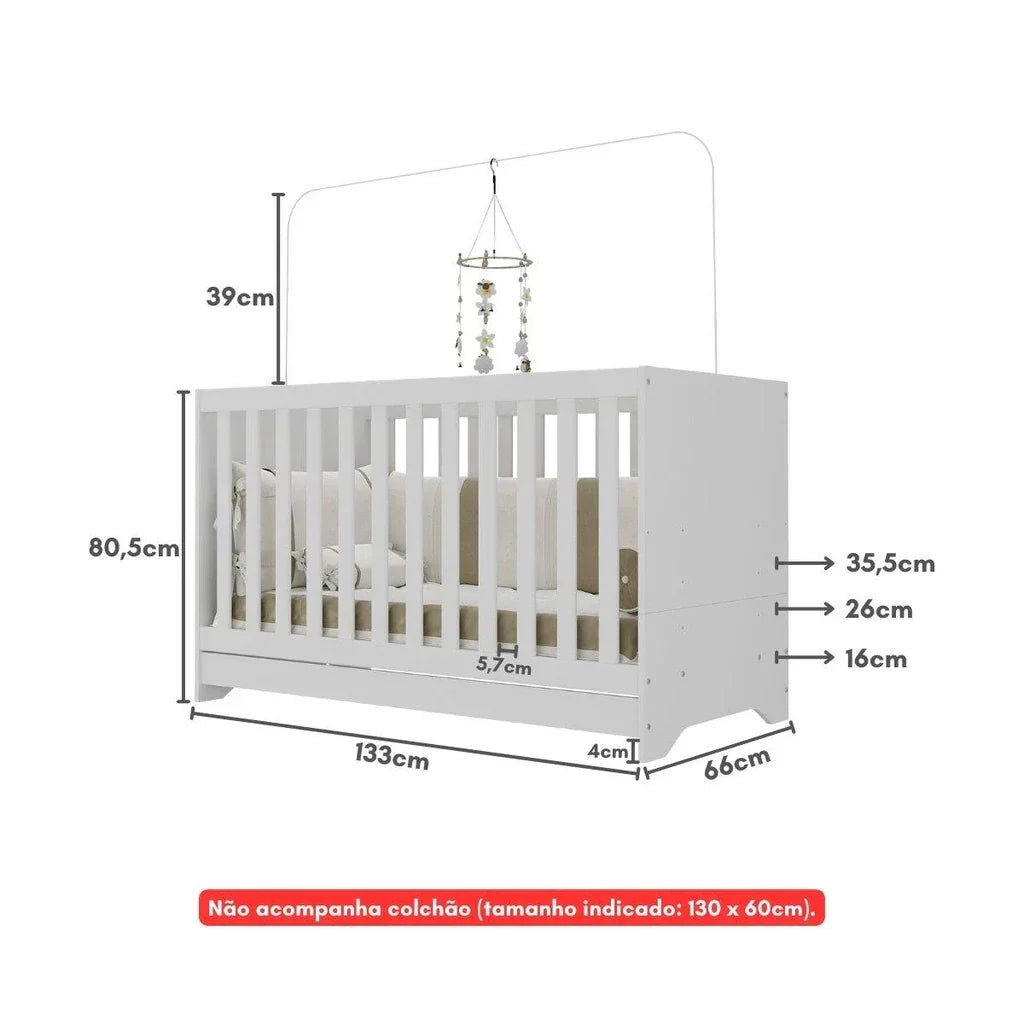 Berço 3 em 1 Evolutivo (Vira Mini Cama) - 100% Madeira Maciça [Garantia de 3 Anos]
