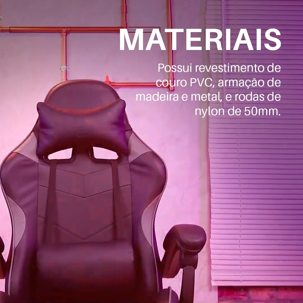 Cadeira Gamer Ortopédica Reclinável em Couro PVC Preto — Suporta 120 kg