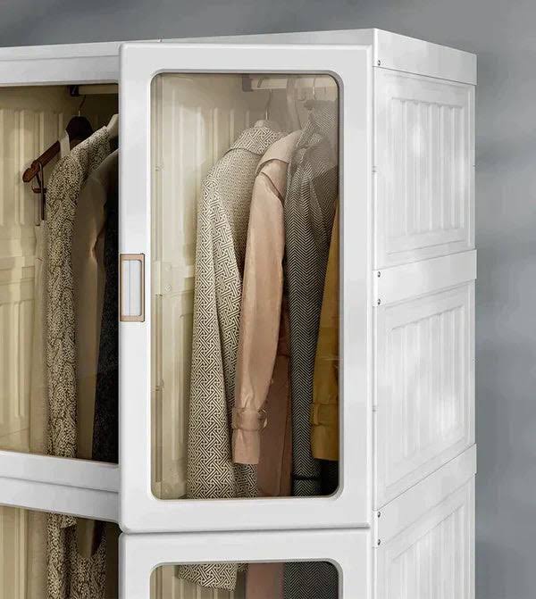 Guarda-Roupa Modular Dobrável com Portas Transparentes e Cabideiro
