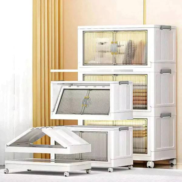 Kit 12 Caixas Organizadoras Dobráveis com Rodinhas e Porta Dupla (Modular Empilhável)