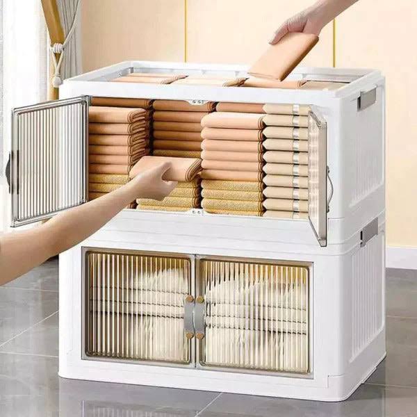 Kit 12 Caixas Organizadoras Dobráveis com Rodinhas e Porta Dupla (Modular Empilhável)